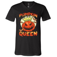 Pumpkin Queen Funny Happy Halloween V-Neck T-Shirt