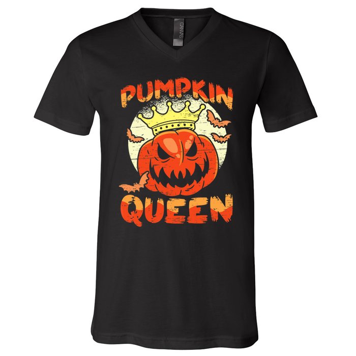 Pumpkin Queen Funny Happy Halloween V-Neck T-Shirt