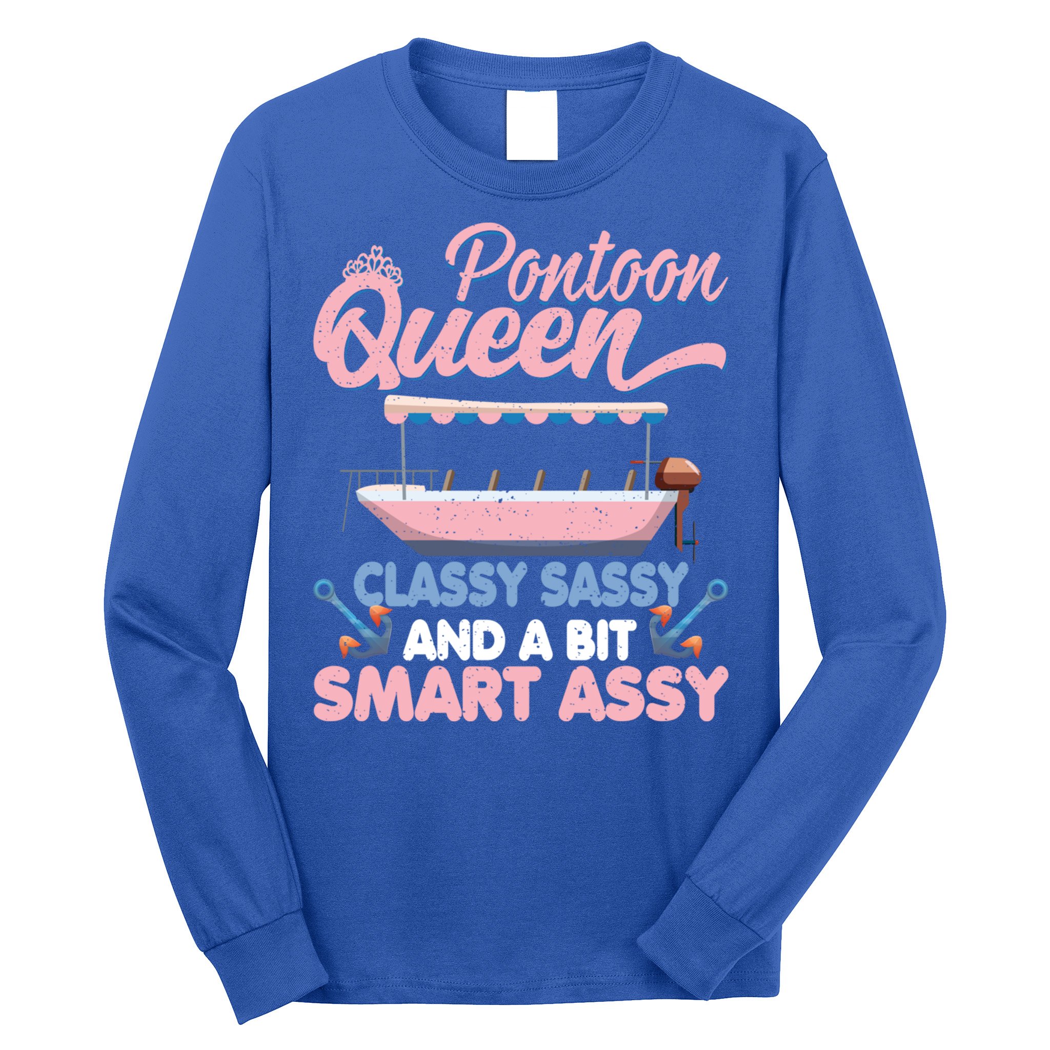 Pontoon Queen Gift For Pontoon Boating Mom Lover Cute Gift Long Sleeve Shirt