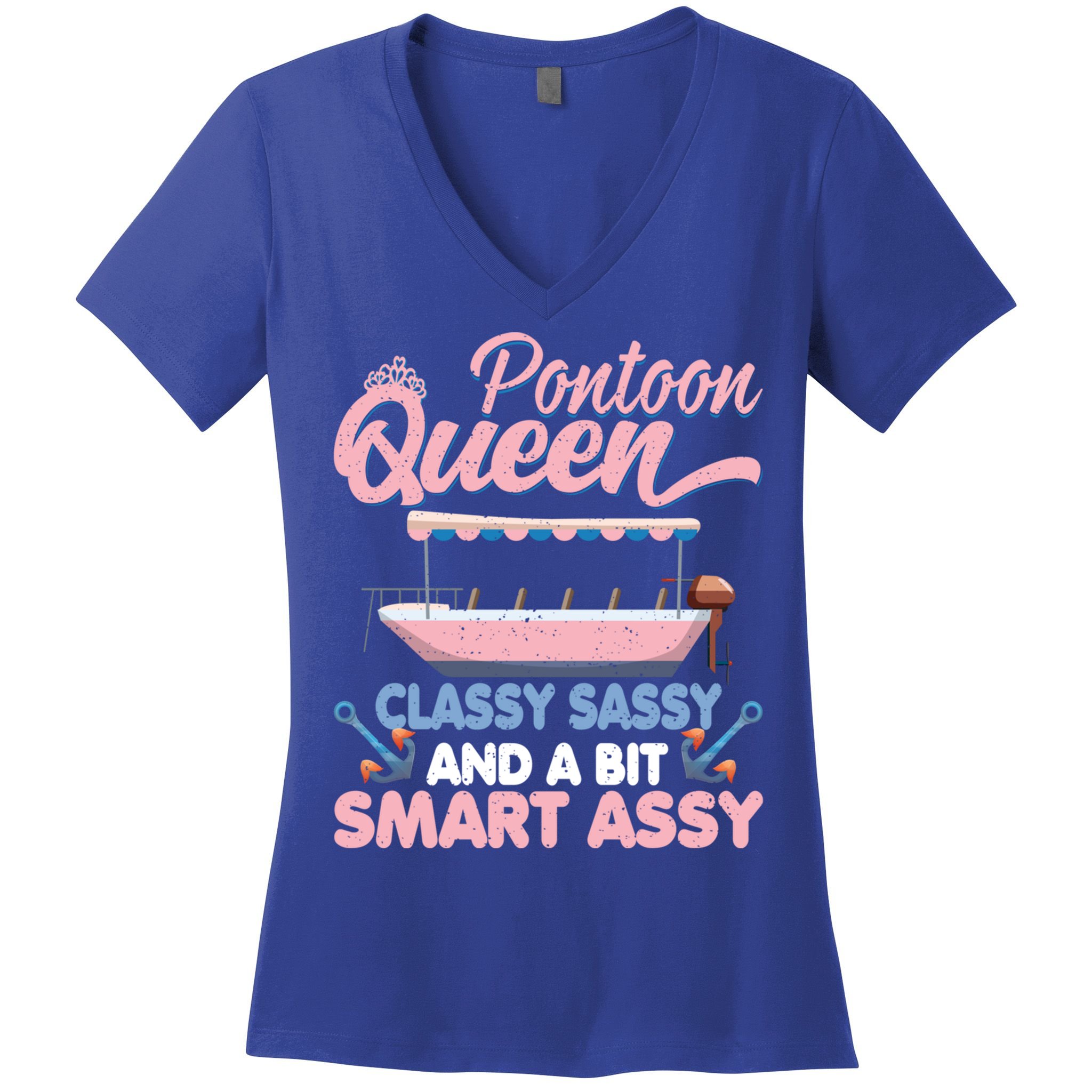 Pontoon Queen Gift For Pontoon Boating Mom Lover Cute Gift Women's V-Neck T-Shirt
