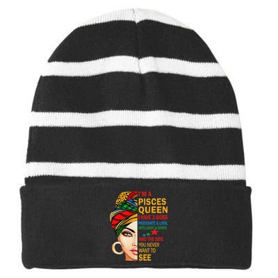 pisces queen I have 3 sides birthday gift zodiac pisces Striped Beanie with Solid Band