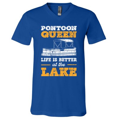 Pontoon Queen Life Is Better At The Lake Pontoon Boat Gift V-Neck T-Shirt