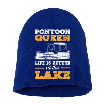 Pontoon Queen Life Is Better At The Lake Pontoon Boat Gift Short Acrylic Beanie