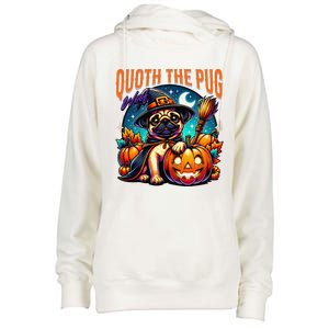 Poets Quoth The Pug Woof Halloween Dog Lovers Womens Funnel Neck Pullover Hood