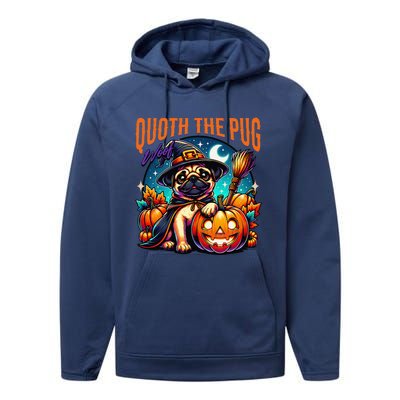 Poets Quoth The Pug Woof Halloween Dog Lovers Performance Fleece Hoodie