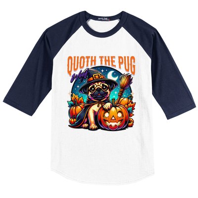 Poets Quoth The Pug Woof Halloween Dog Lovers Baseball Sleeve Shirt