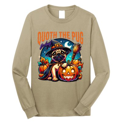 Poets Quoth The Pug Woof Halloween Dog Lovers Long Sleeve Shirt