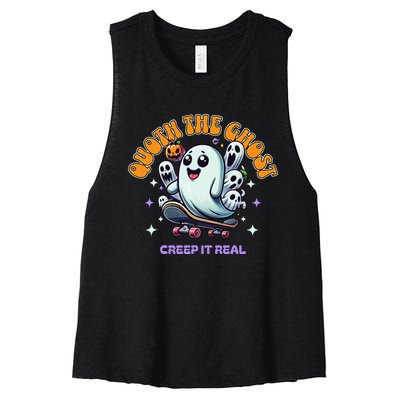 Poets Quoth The Ghost Creep It Real Halloween Women's Racerback Cropped Tank