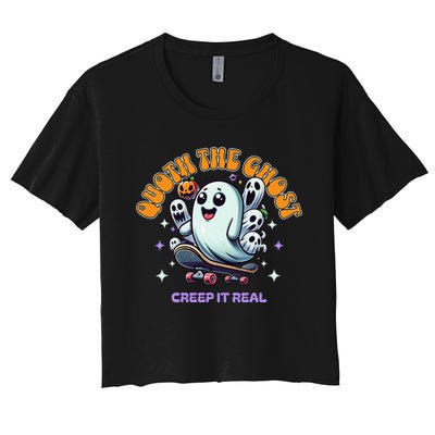 Poets Quoth The Ghost Creep It Real Halloween Women's Crop Top Tee