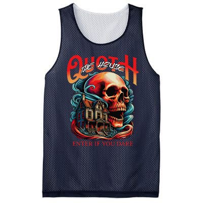 Poets Quoth The House Enter If You Dare Halloween Mesh Reversible Basketball Jersey Tank