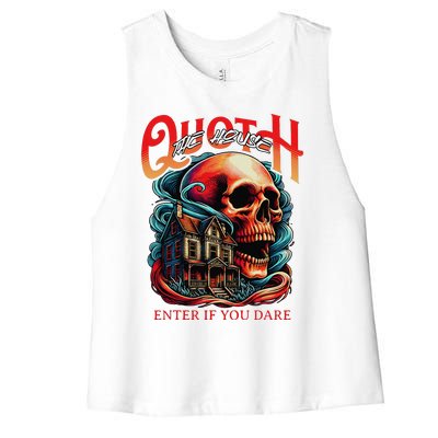 Poets Quoth The House Enter If You Dare Halloween Women's Racerback Cropped Tank