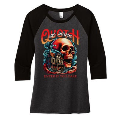 Poets Quoth The House Enter If You Dare Halloween Women's Tri-Blend 3/4-Sleeve Raglan Shirt