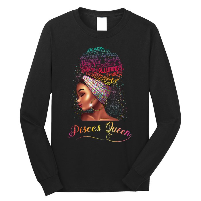 Pisces Queen Wo February March Zodiac Melanin Birthday Long Sleeve Shirt