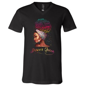 Pisces Queen Wo February March Zodiac Melanin Birthday V-Neck T-Shirt