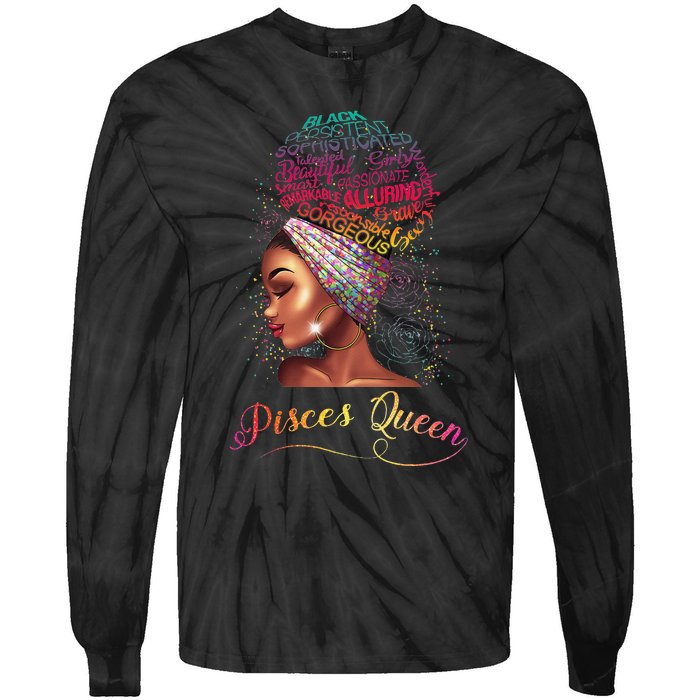 Pisces Queen Wo February March Zodiac Melanin Birthday Tie-Dye Long Sleeve Shirt