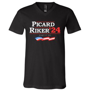 Picard Riker 2024 Make It So American Flag V-Neck T-Shirt