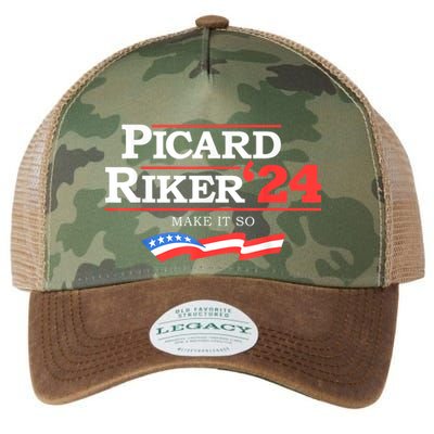 Picard Riker 2024 Make It So American Flag Funny Political Legacy Tie Dye Trucker Hat