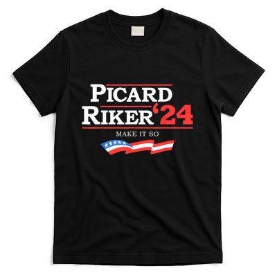 Picard Riker 2024 Make It So American Flag Funny Political T-Shirt