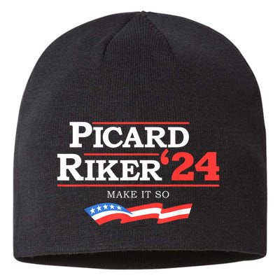Picard Riker 2024 Make It So American Flag Funny Political Sustainable Beanie
