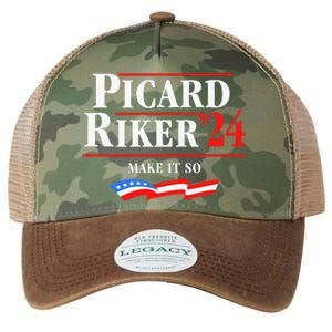 Picard Riker 2024 Make It So American Flag Funny Political Legacy Tie Dye Trucker Hat