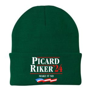 Picard Riker 2024 Make It So American Flag Funny Political Knit Cap Winter Beanie