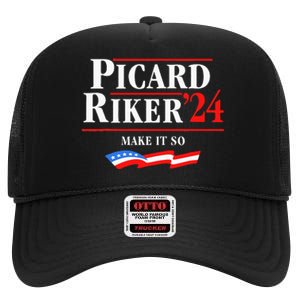 Picard Riker 2024 Make It So American Flag Funny Political High Crown Mesh Back Trucker Hat