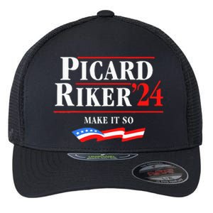 Picard Riker 2024 Make It So American Flag Funny Political Flexfit Unipanel Trucker Cap