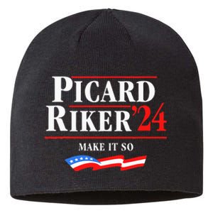 Picard Riker 2024 Make It So American Flag Funny Political Sustainable Beanie