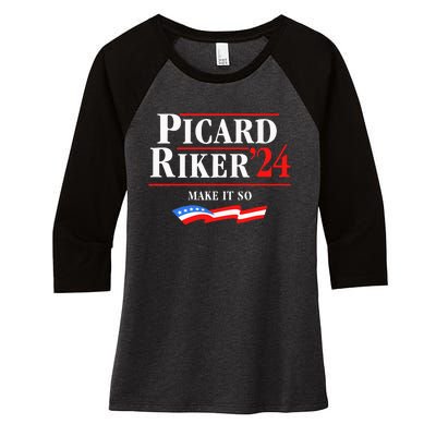 Picard Riker 2024 Make It So American Flag Funny Political Women's Tri-Blend 3/4-Sleeve Raglan Shirt