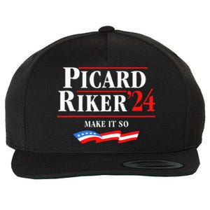 Picard Riker 2024 Make It So American Flag Funny Political Wool Snapback Cap