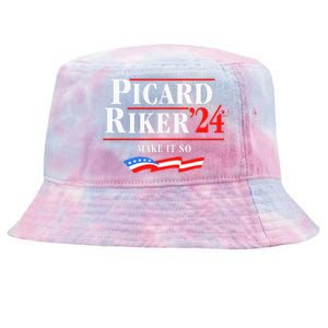 Picard Riker 2024 Make It So American Flag Funny Political Tie-Dyed Bucket Hat