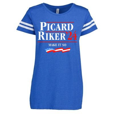 Picard Riker 2024 Make It So American Flag Funny Political Enza Ladies Jersey Football T-Shirt