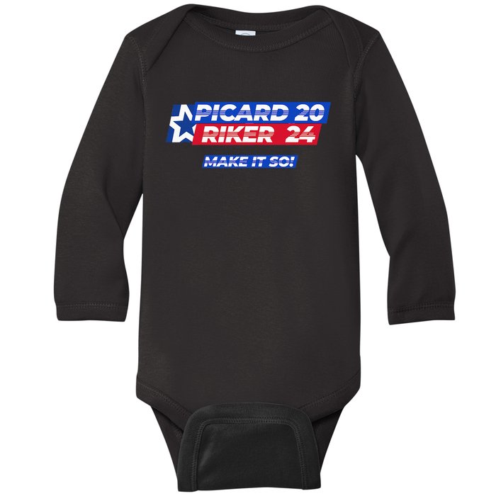 Picard Riker 2024 Make It So Politics Election Parody Funny Baby Long Sleeve Bodysuit