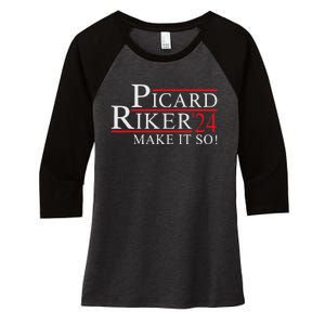 Picard Riker 2024 Presidential Campaign Women's Tri-Blend 3/4-Sleeve Raglan Shirt