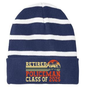 Policeman Retirement 2025 Retiree Police Officer Striped Beanie with Solid Band