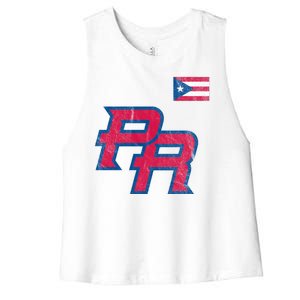 Puerto Rico Baseball Flag Pride Boricua Puerto Rico Women's Racerback Cropped Tank