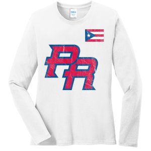 Puerto Rico Baseball Flag Pride Boricua Puerto Rico Ladies Long Sleeve Shirt