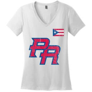 Puerto Rico Baseball Flag Pride Boricua Puerto Rico Women's V-Neck T-Shirt