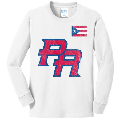 Puerto Rico Baseball Flag Pride Boricua Puerto Rico Kids Long Sleeve Shirt