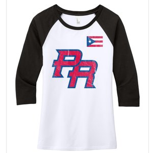 Puerto Rico Baseball Flag Pride Boricua Puerto Rico Women's Tri-Blend 3/4-Sleeve Raglan Shirt