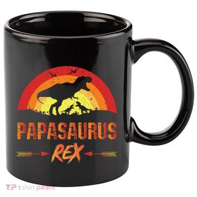 Papasaurus Rex 2 Sunset For Fathers Day Daddysaurus Gift 11oz C Handle Ceramic Mug