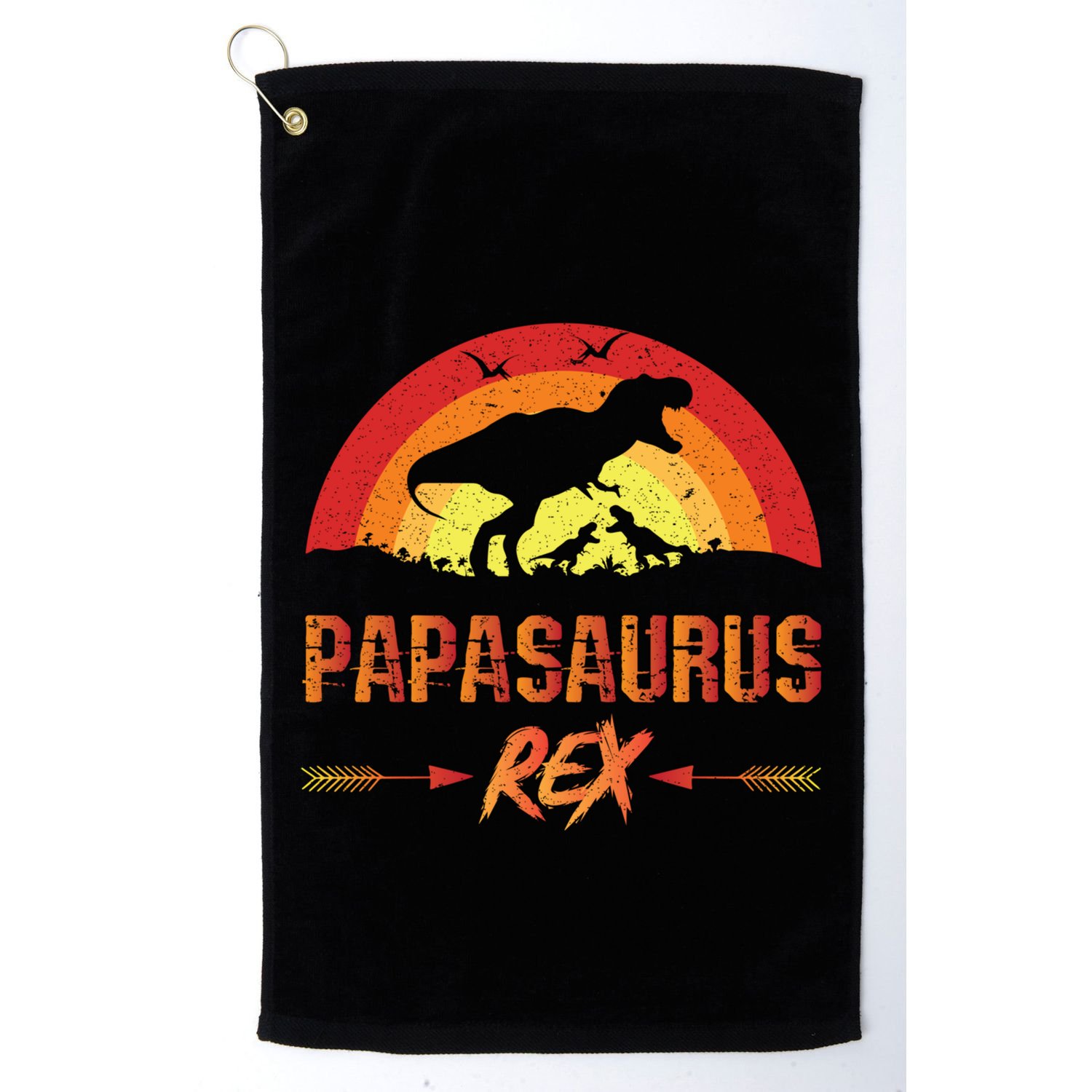 Papasaurus Rex 2 Sunset For Fathers Day Daddysaurus Gift Golf Towel