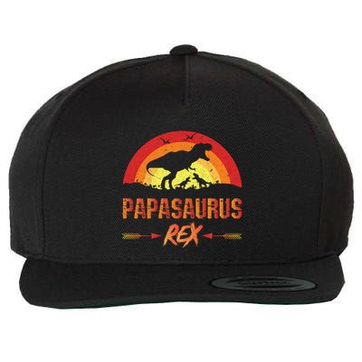 Papasaurus Rex 2 Sunset For Fathers Day Daddysaurus Gift Wool Snapback Cap