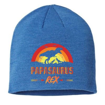 Papasaurus Rex 2 Sunset For Fathers Day Daddysaurus Gift Sustainable Beanie