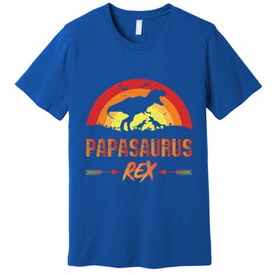 Papasaurus Rex 2 Sunset For Fathers Day Daddysaurus Gift Premium T-Shirt