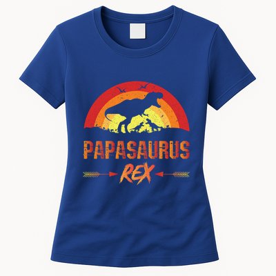 Papasaurus Rex 2 Sunset For Fathers Day Daddysaurus Gift Womens T-Shirt