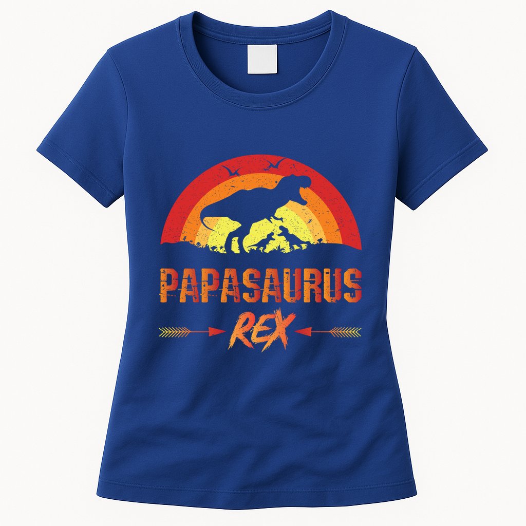 Papasaurus Rex 2 Sunset For Fathers Day Daddysaurus Gift Womens T-Shirt