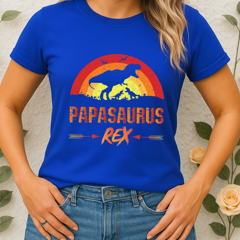 Papasaurus Rex 2 Sunset For Fathers Day Daddysaurus Gift Womens T-Shirt