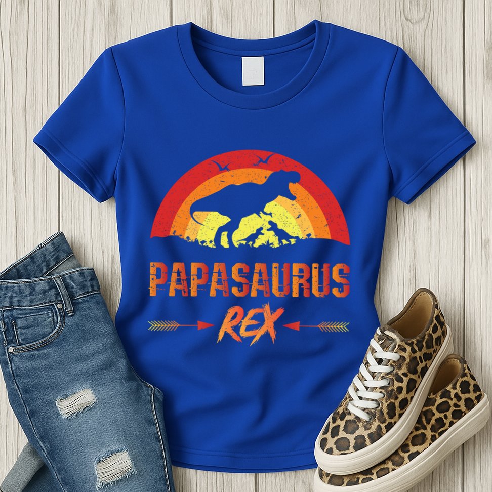 Papasaurus Rex 2 Sunset For Fathers Day Daddysaurus Gift Womens T-Shirt