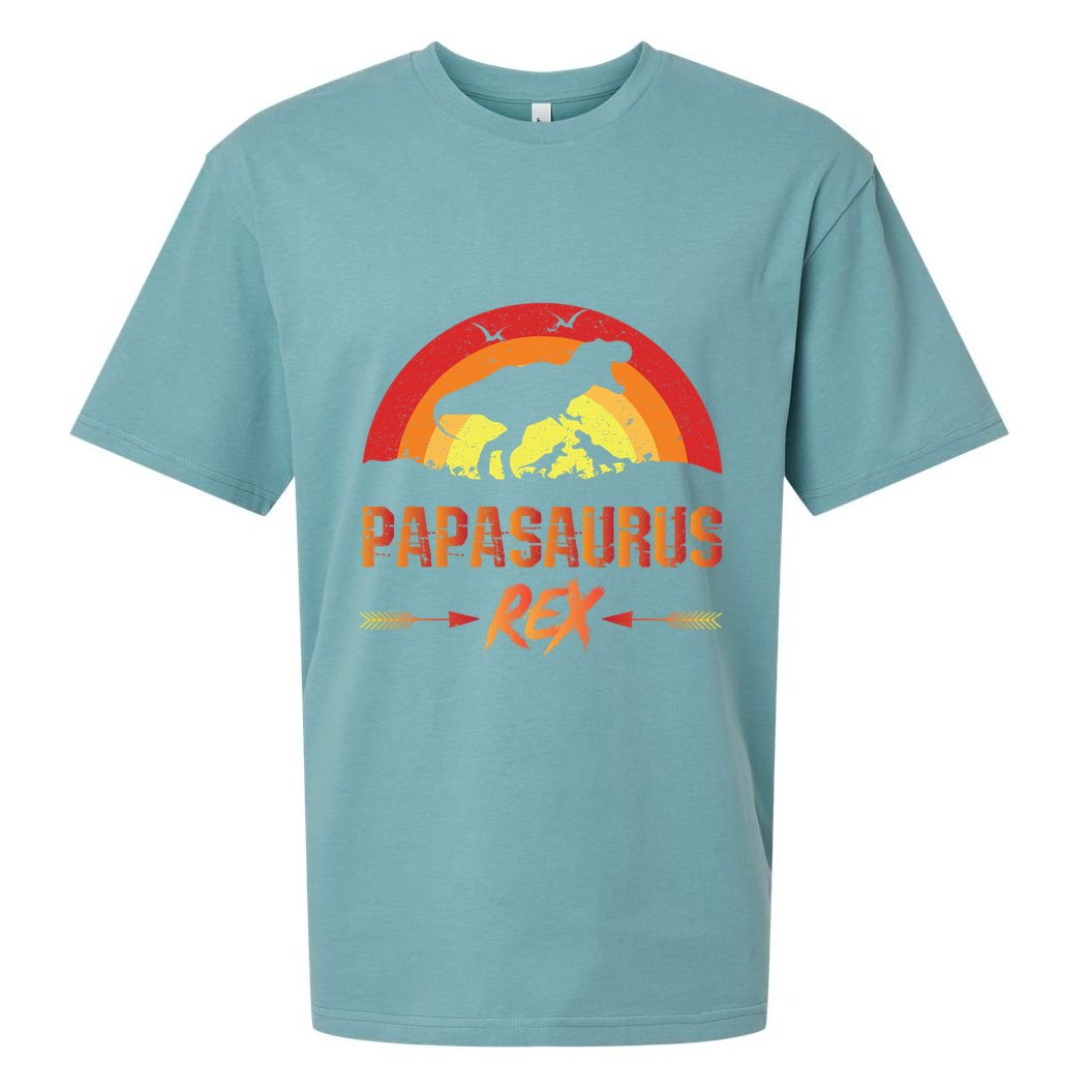 Papasaurus Rex 2 Sunset For Fathers Day Daddysaurus Gift Sueded Cloud Jersey T-Shirt